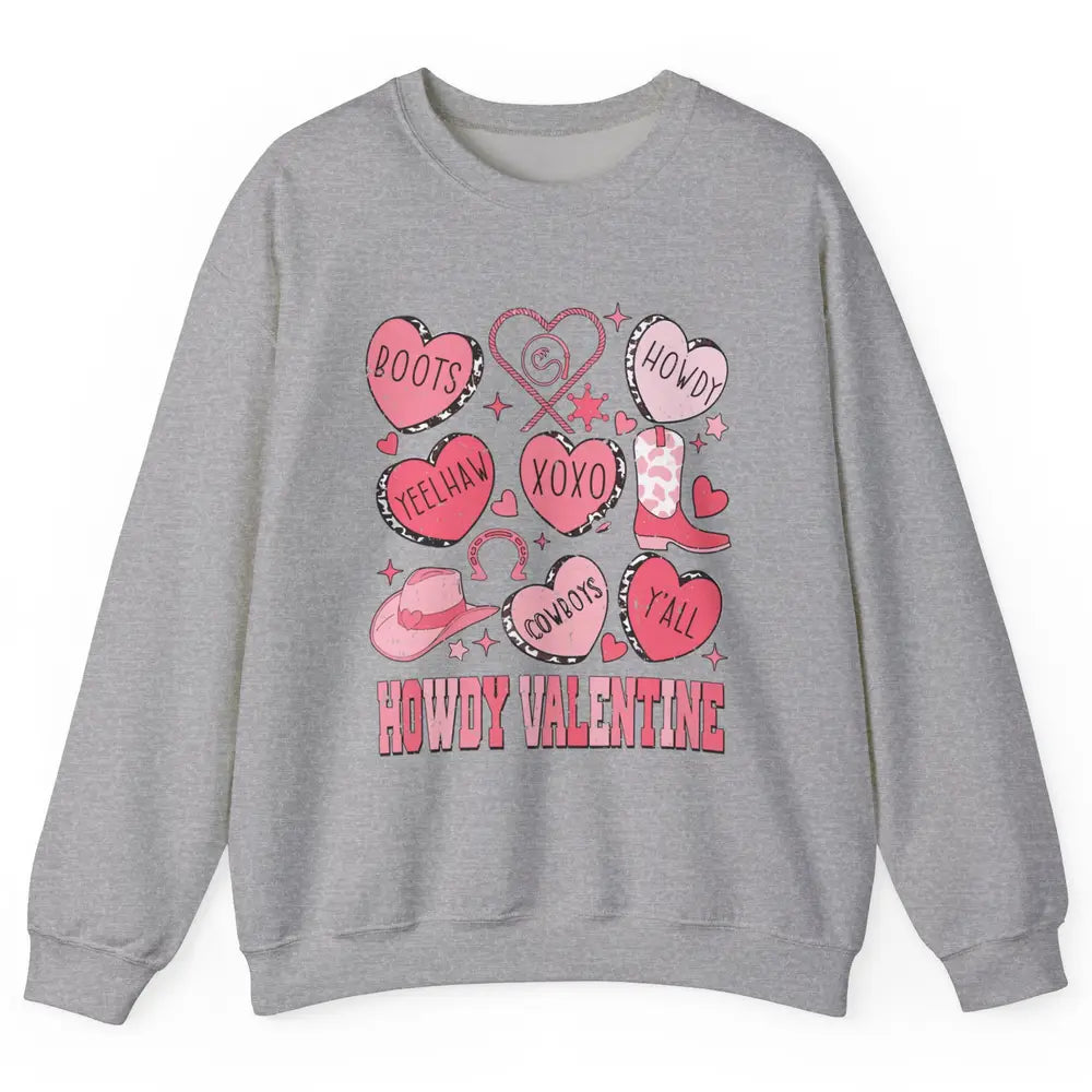 Retro Candy Heart Howdy Valentine Cowgirl Western Country Unisex Crewneck Sweatshirt