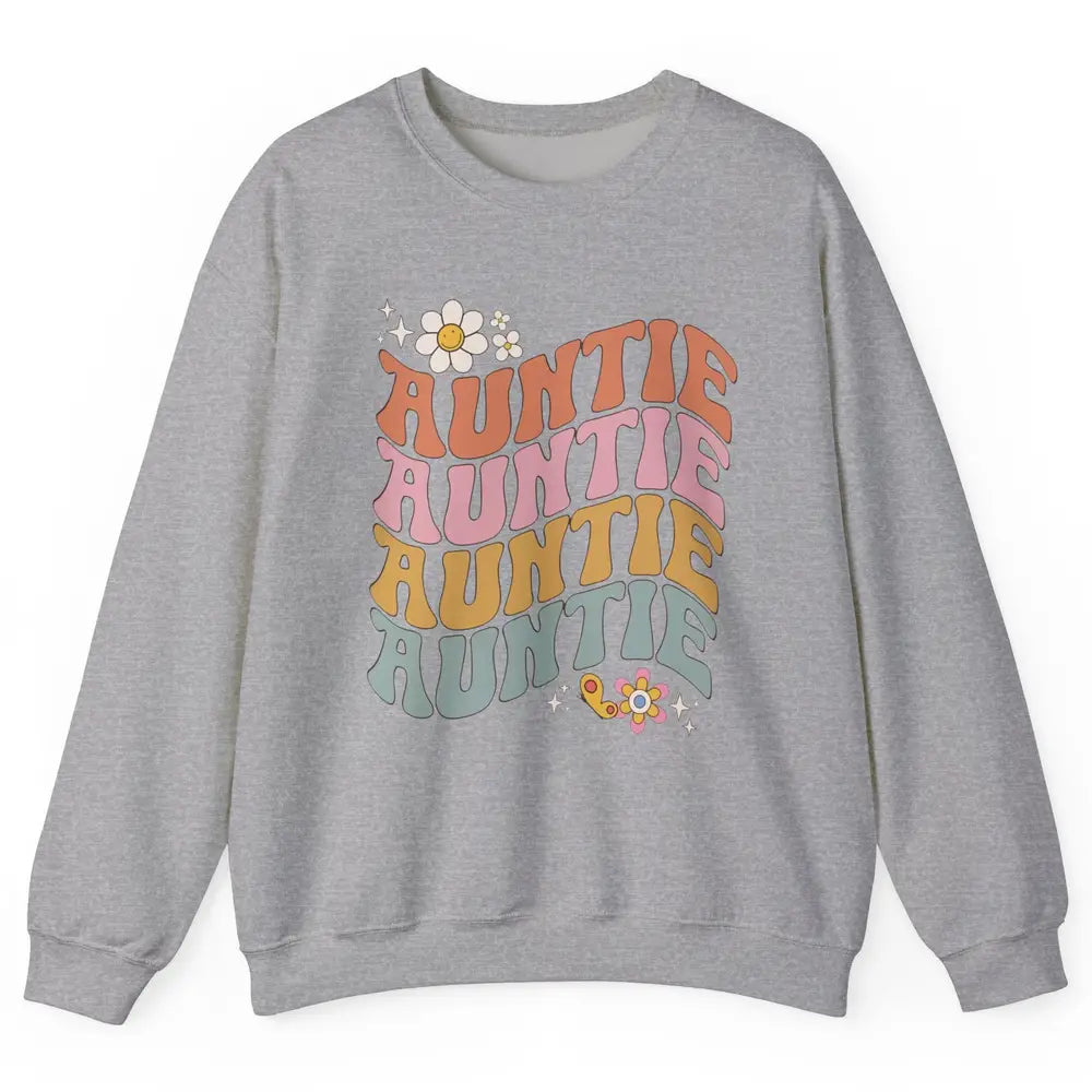 Retro Auntie Hippie Groovy Pregnancy Reveal Positive Mind Unisex Crewneck Sweatshirt
