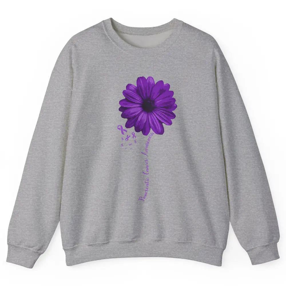 Pancreatic Cancer Awareness Purple Ribbon Daisy Flower Unisex Crewneck Sweatshirt