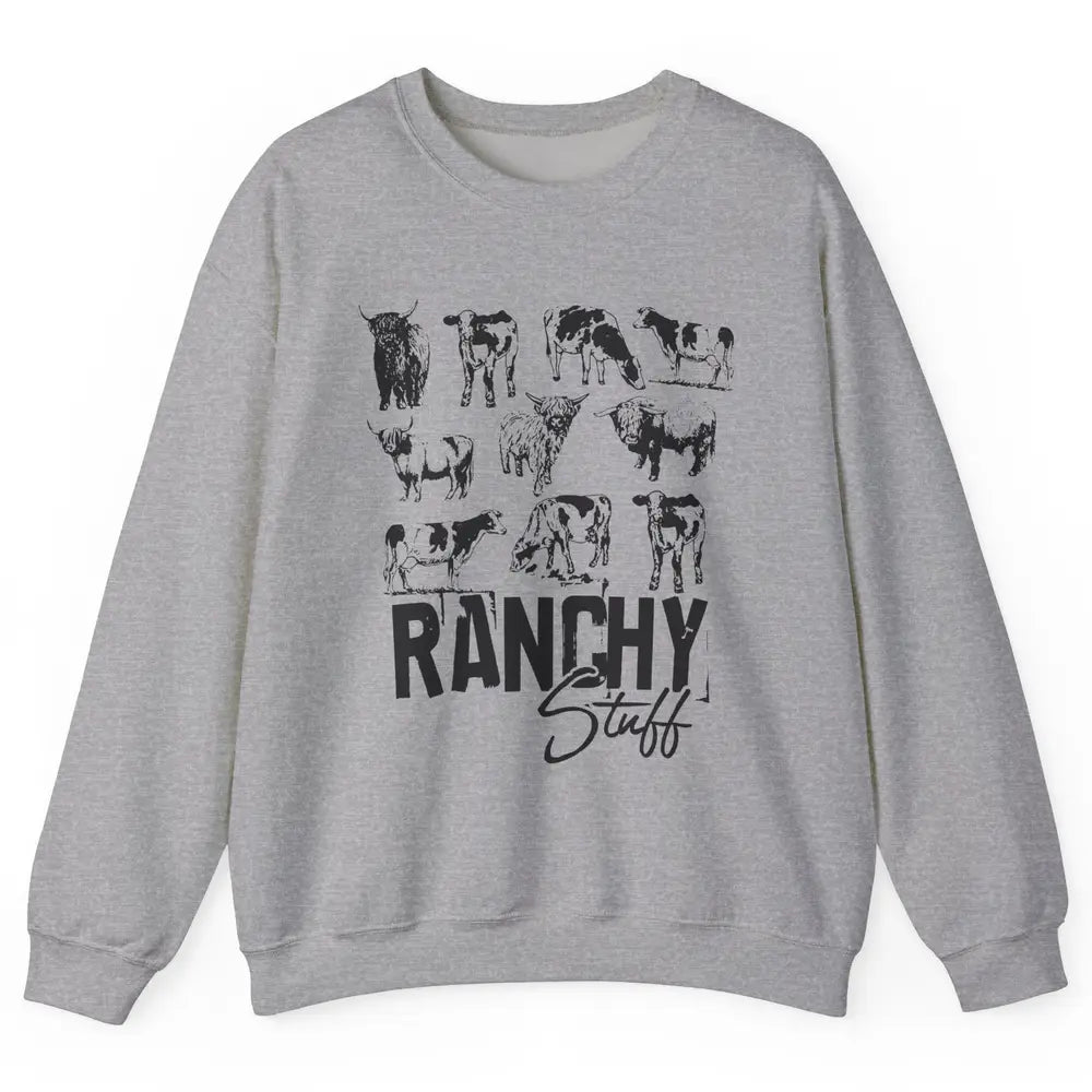 Retro Highland Cow Heifer Ranchy Stuff Western Country Gift Unisex Crewneck Sweatshirt