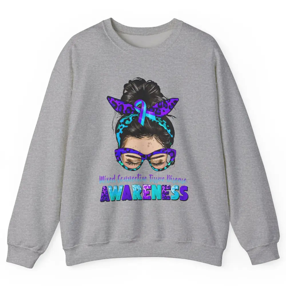 Mixed Connective Tissue Disease Ribbon Leopard Messy Bun Mom Unisex Crewneck Sweatshirt