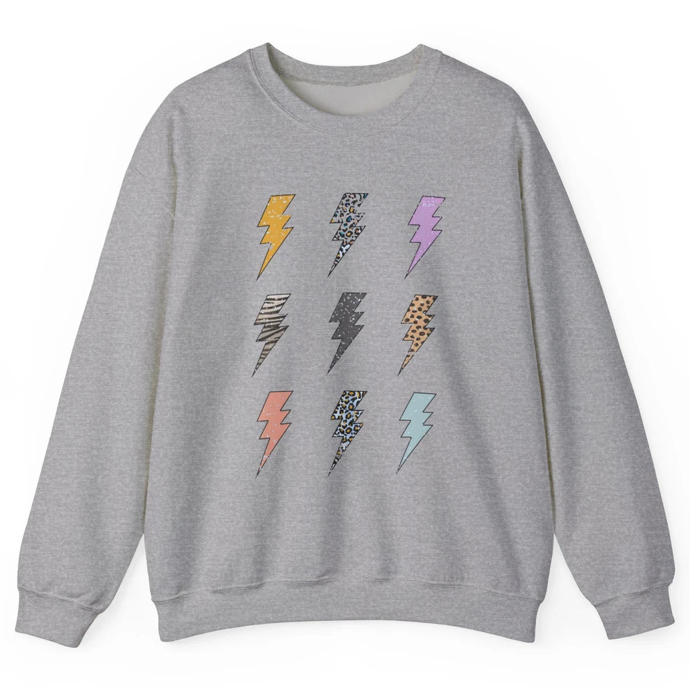 Preppy Lightning Bolt Colorful Leopard Cheetah Western Retro Unisex Crewneck Sweatshirt