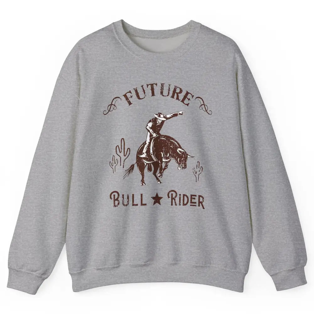 Retro Future Bull Rider Cowboy Western Country Cactus Riding Unisex Crewneck Sweatshirt