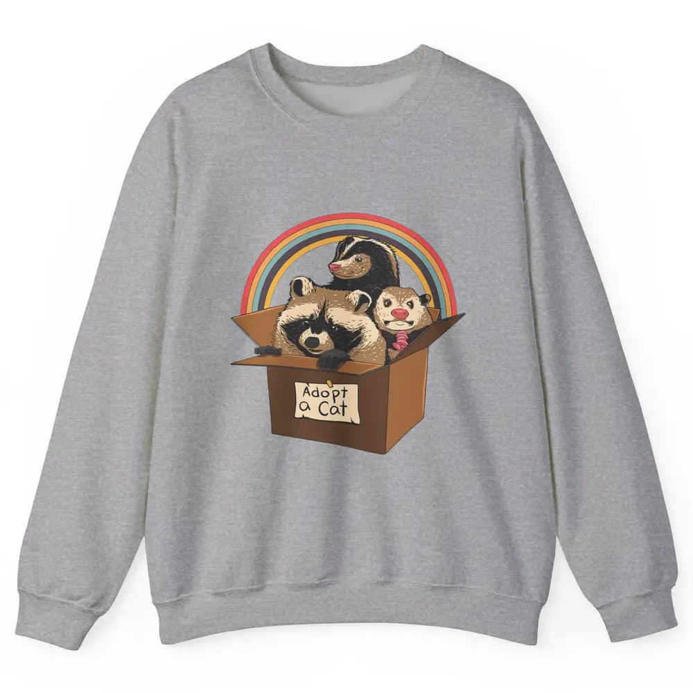 Retro Adopt A Cat Raccoon Panda Skunk Possum Adoption Street Unisex Crewneck Sweatshirt