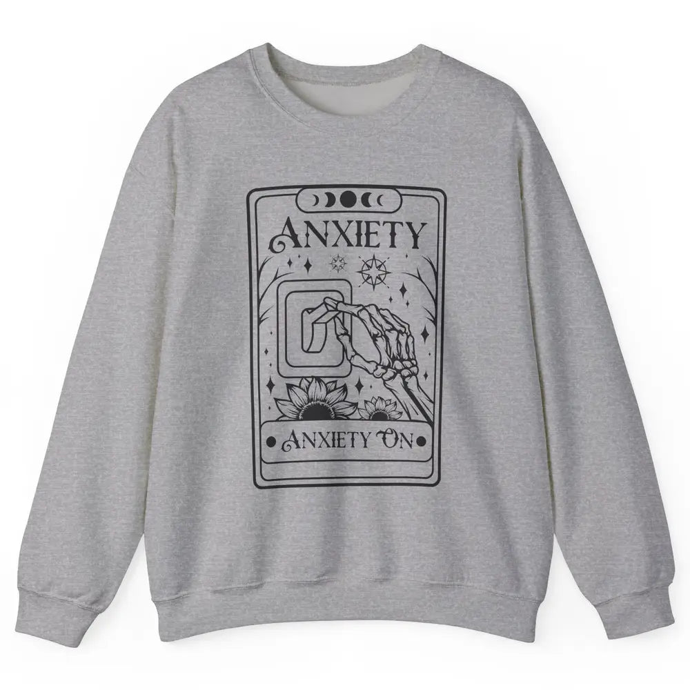 Retro Halloween Skeleton Hand Anxiety On Off Mental Health Unisex Crewneck Sweatshirt