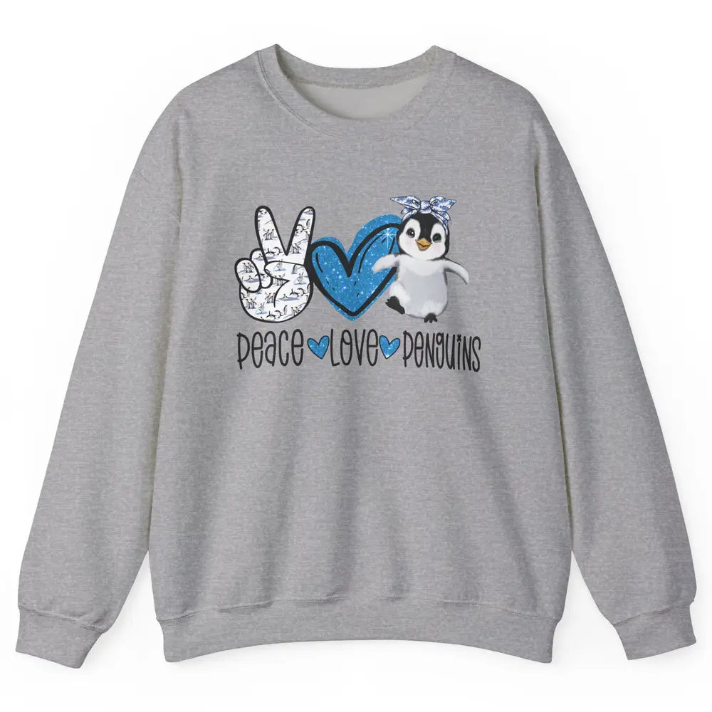 Peace Love Penguins With Headband Baby Penguins Lovers Gift Unisex Crewneck Sweatshirt