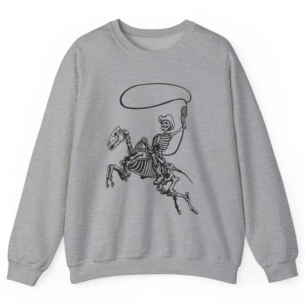 Retro Cowboy Skeleton Lassoing Western Country Horse Lovers Unisex Crewneck Sweatshirt