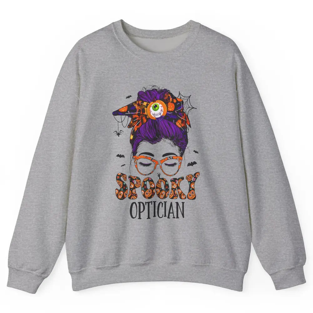 Optician Messy Hair Bun Eye Glasses Halloween Spooky Season Unisex Crewneck Sweatshirt