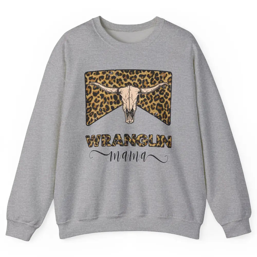 Retro Leopard Bull Skull Wrangling Mama Western Country Girl Unisex Crewneck Sweatshirt