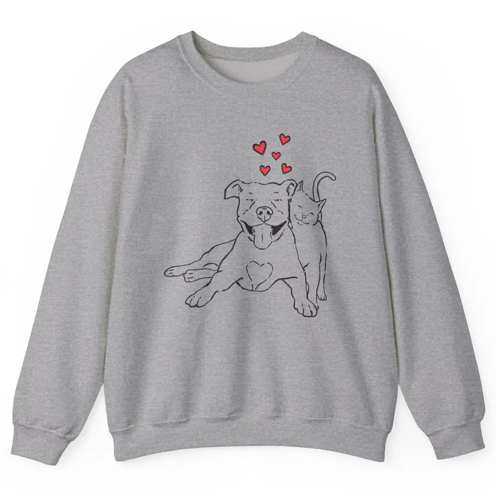 Pittie And Kitty Cute Pitbull Cats And Dogs Lovers Gift Unisex Crewneck Sweatshirt