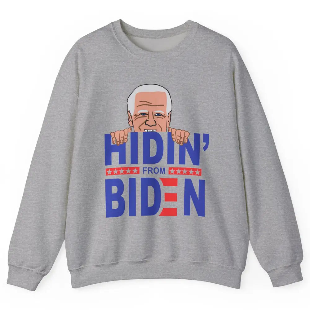 Retro Funny Joe Biden Hiding From Biden Anti Liberal US Flag Unisex Crewneck Sweatshirt