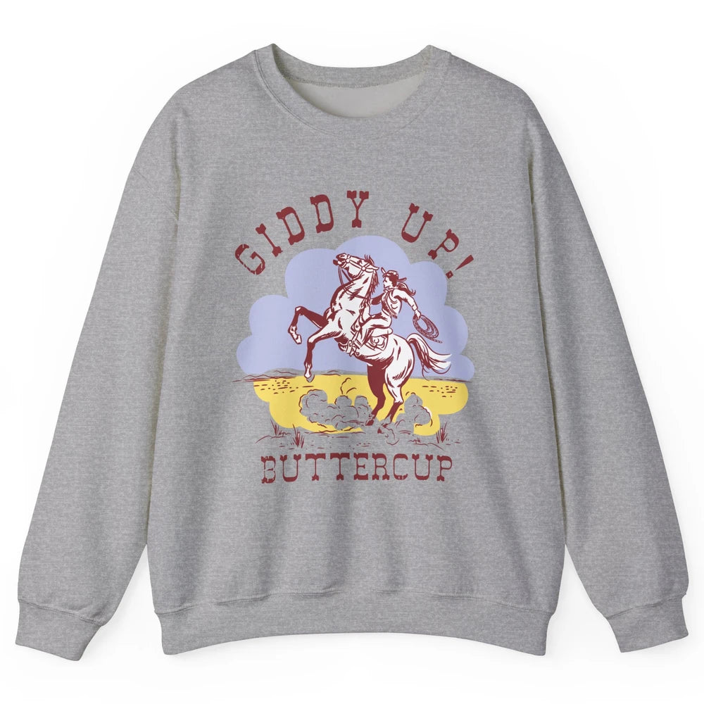 Retro Cowgirl Hold Your Horse Giddy Up Western Cowboy Gift Unisex Crewneck Sweatshirt