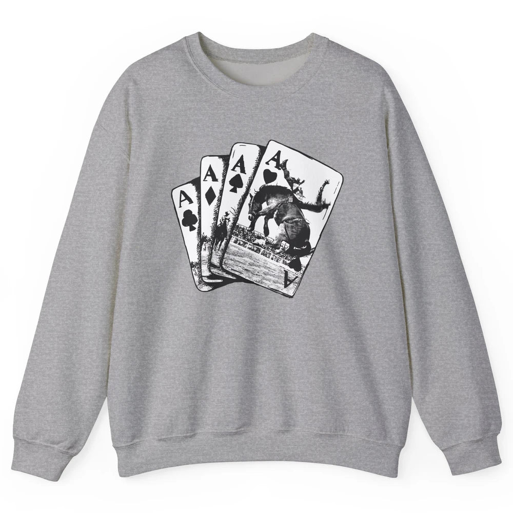 Punchy Cowboy Horsing Playing Cards Western Cowboy Rodeo Unisex Crewneck Sweatshirt
