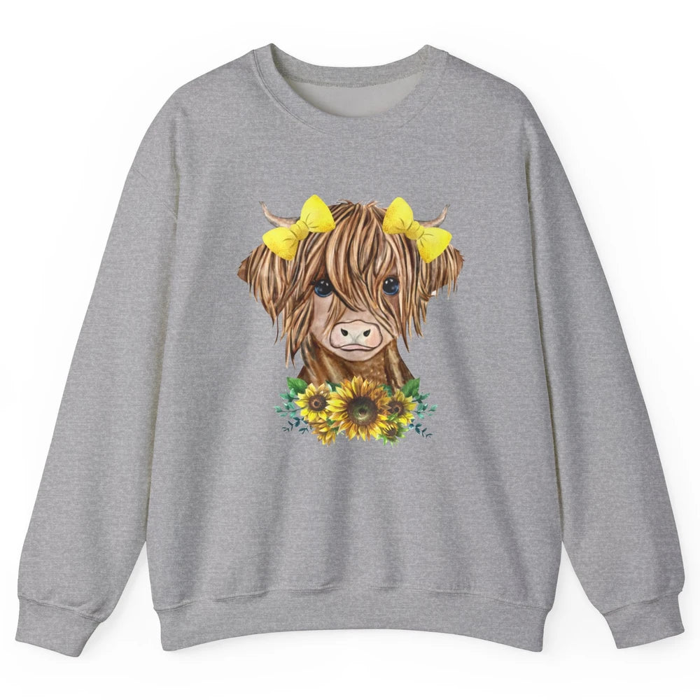 Baby Highland Cow Sunflower Western Country Heifer Cattles Unisex Crewneck Sweatshirt