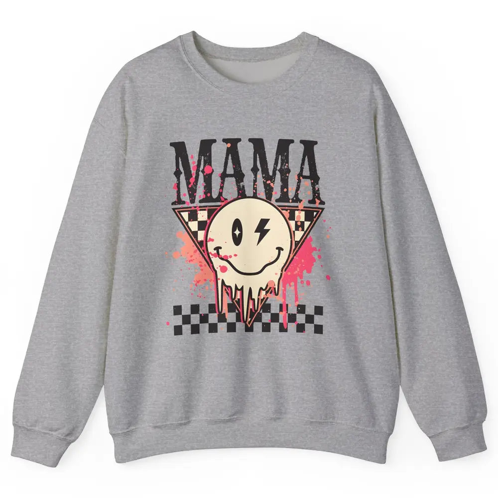 Retro Mama Lightning Bolt Smiling Face Western Mothers Day Unisex Crewneck Sweatshirt