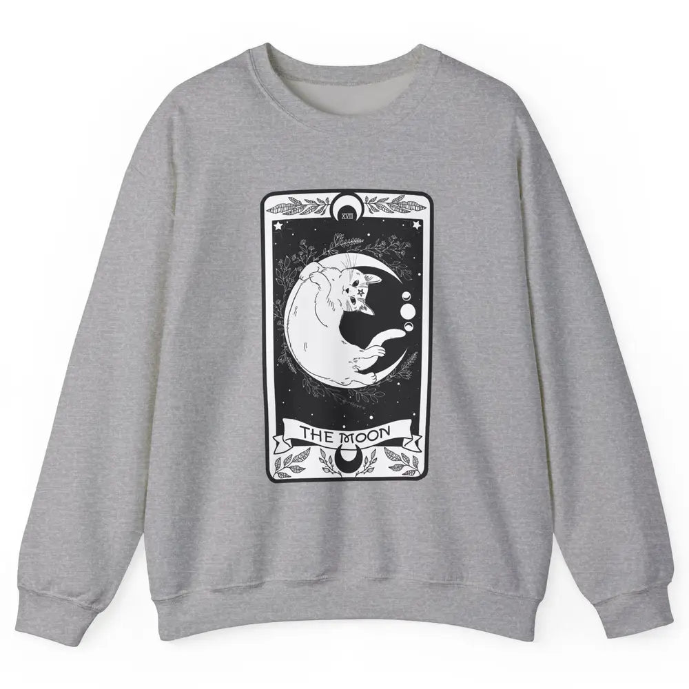 Retro Halloween Gothic Cat The Moon Tarot Card Witchcraft Unisex Crewneck Sweatshirt