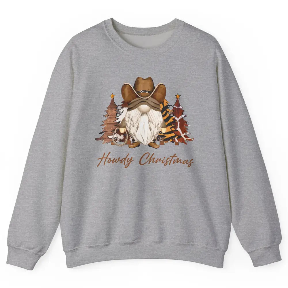Retro Leopard Cowboy Gnome Howdy Christmas Western Holiday Unisex Crewneck Sweatshirt