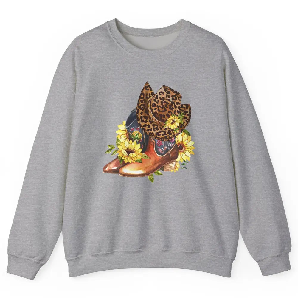 Retro Leopard Cowboy Boots Let's Go Girls Western Cowgirls Unisex Crewneck Sweatshirt