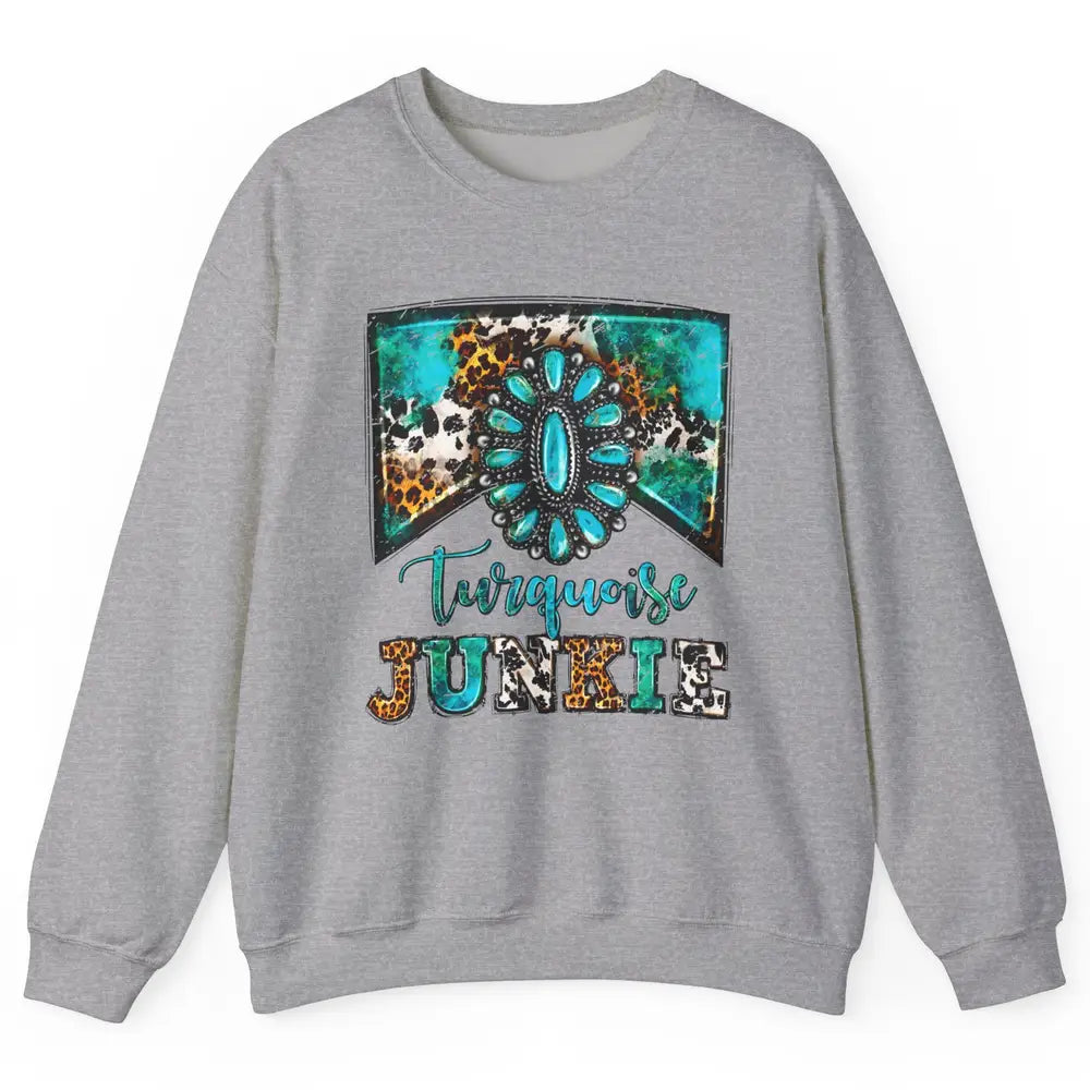Retro Leopard Turquoise Junkie Gemstone Western Country Unisex Crewneck Sweatshirt