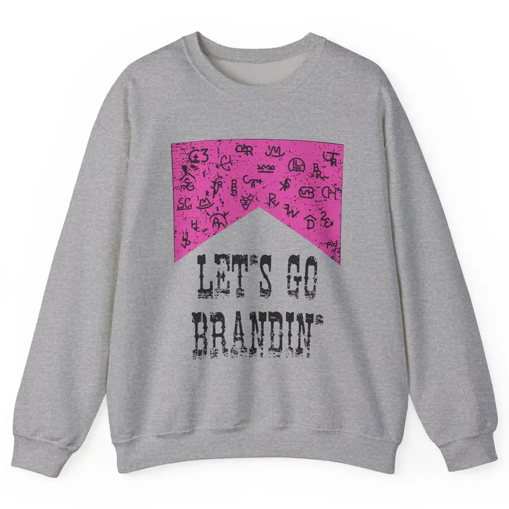 Retro Cowboy Hat Let's Go Brandin' Western Country Symbols Unisex Crewneck Sweatshirt