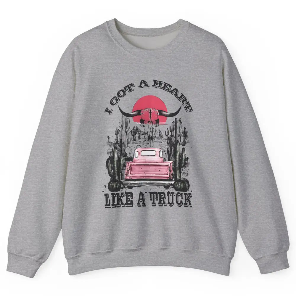Retro Boho Bull Skull Got Heart Like A Truck Western Country Unisex Crewneck Sweatshirt