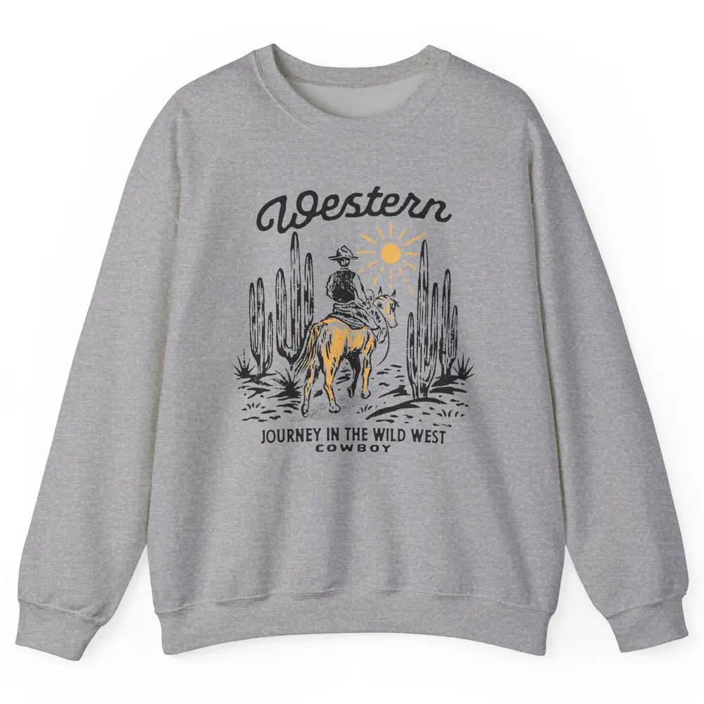 Retro Cowboy Riding Desert Sunset Western Journey Wild West Unisex Crewneck Sweatshirt