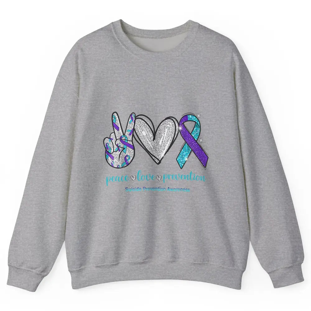 Peace Love Teal Purple Ribbon Suicide Prevention Awareness Unisex Crewneck Sweatshirt