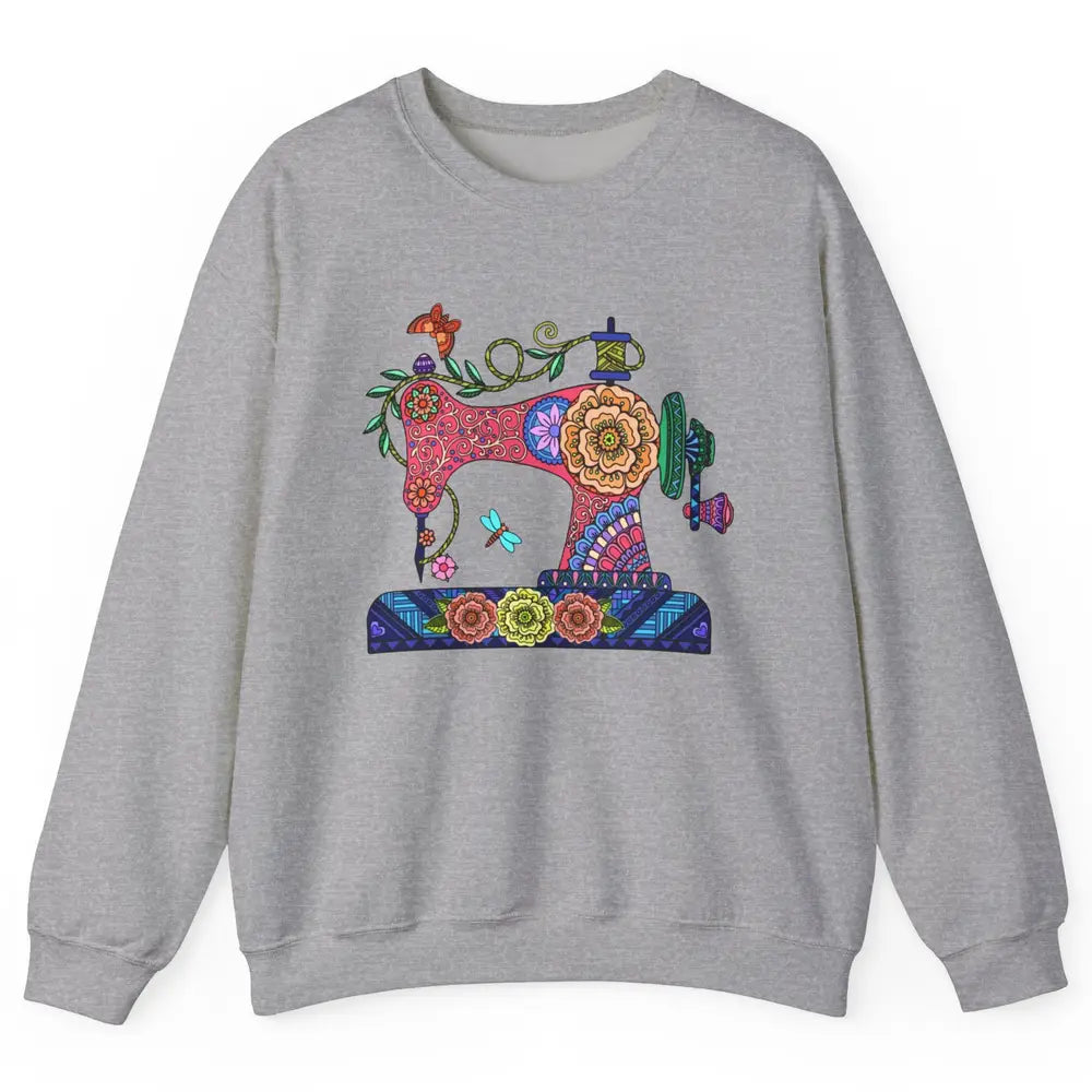 Retro Floral Sewing Machine Sew Blessed Quilting Lovers Unisex Crewneck Sweatshirt