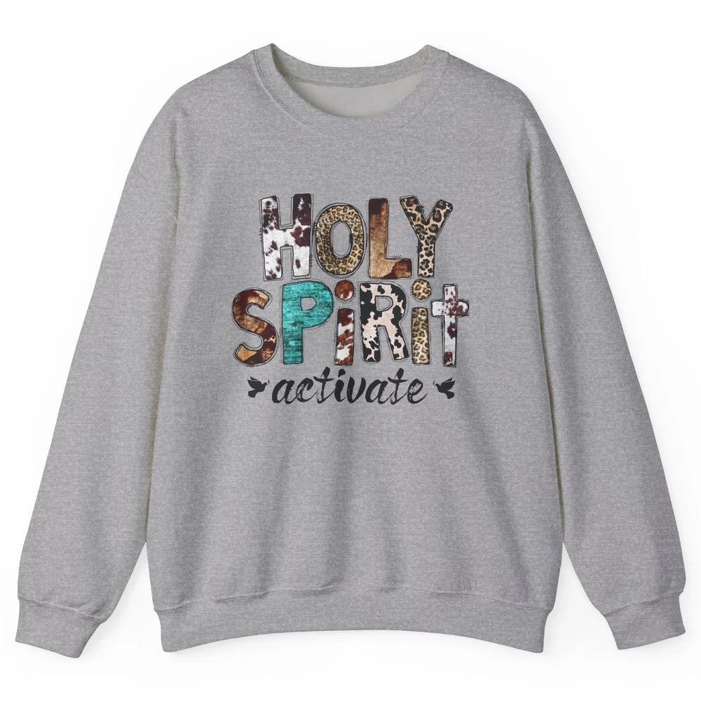 Retro Leopard Holy Spirit Activate Cowboy Rodeo Western Girl Unisex Crewneck Sweatshirt