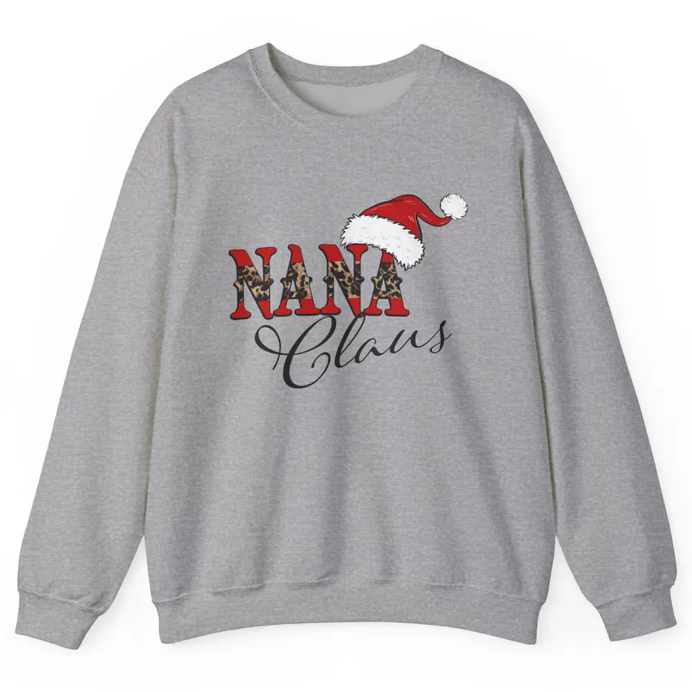 Nana Claus Western Nana Santa Hat Christmas Grandma Leopard Unisex Crewneck Sweatshirt