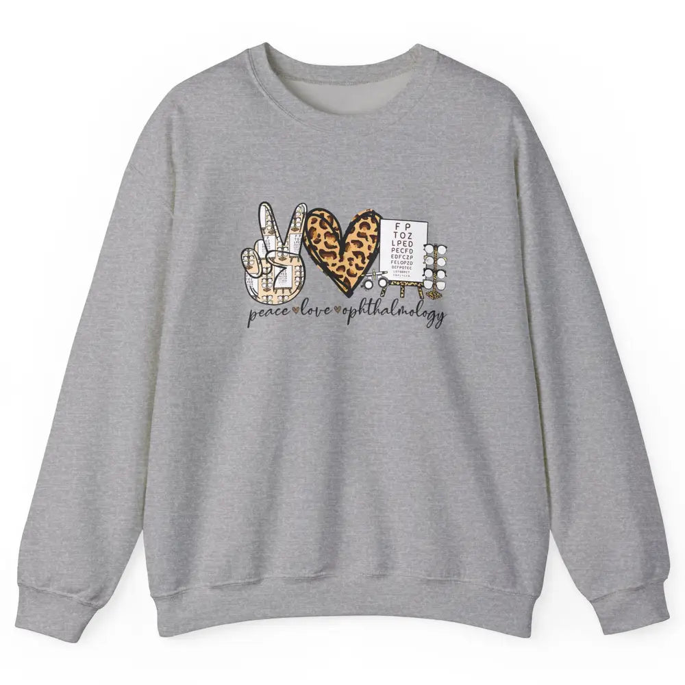 Peace Love Ophthalmology Leopard Heart Optician Optometrist Unisex Crewneck Sweatshirt