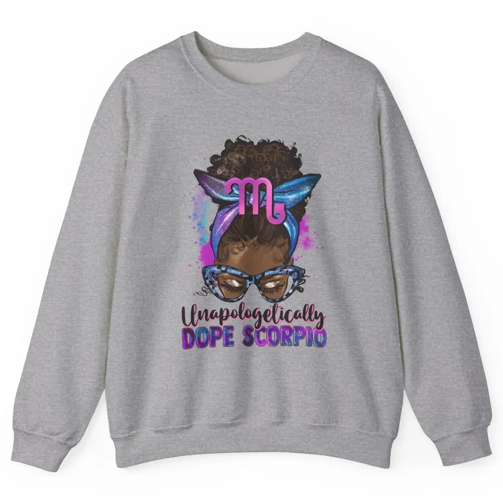 Afro Scorpio Queen Galaxy Horoscope Messy Hair Black Woman Unisex Crewneck Sweatshirt