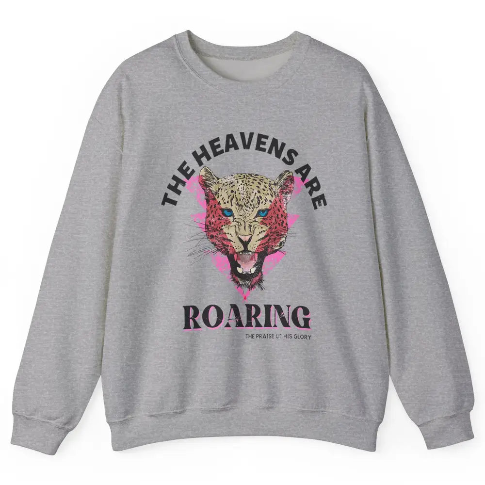 Retro Lion Heavens Are Roaring Bible Lightning Bolt Leopard Unisex Crewneck Sweatshirt