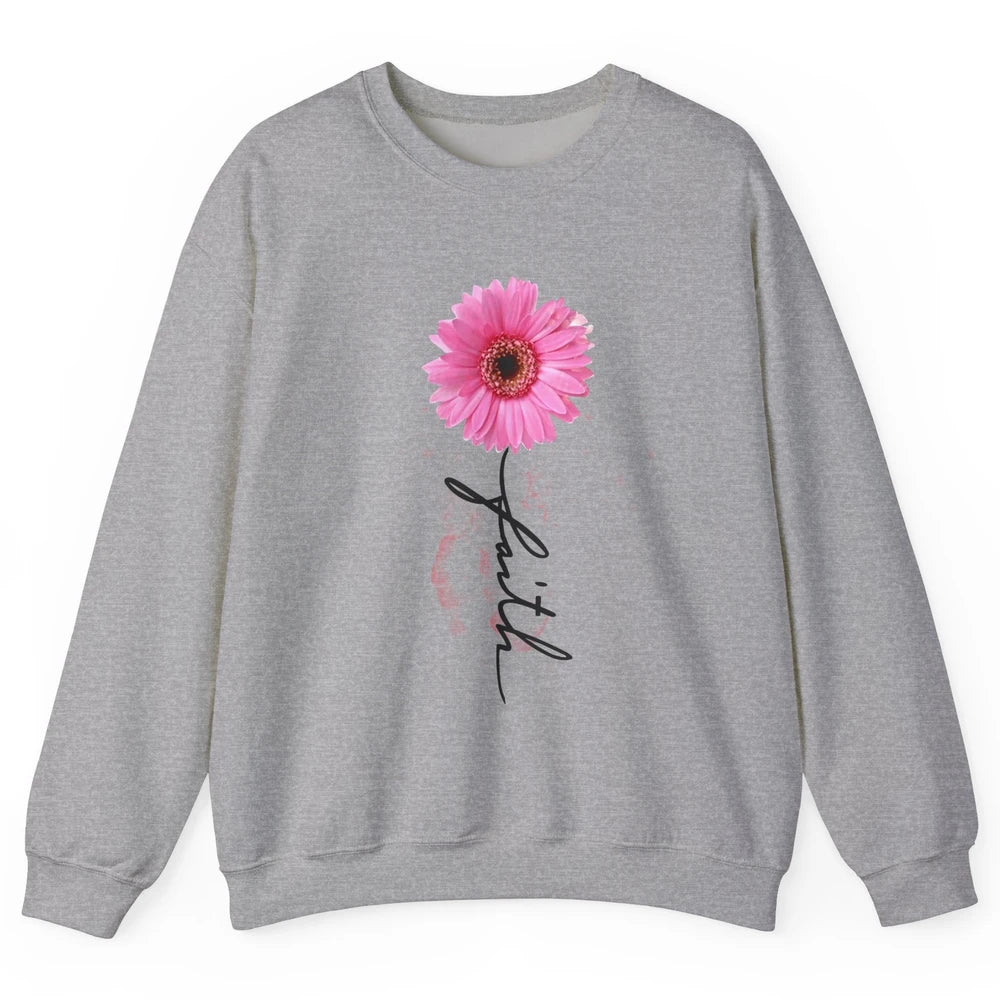 Pink Daisy Faith Cross Christian Religious God Lovers Gift Unisex Crewneck Sweatshirt