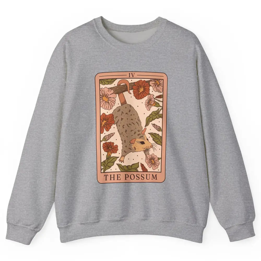 Possum Tarot Card Floral Possum Cat Lovers Team Trash Unisex Crewneck Sweatshirt