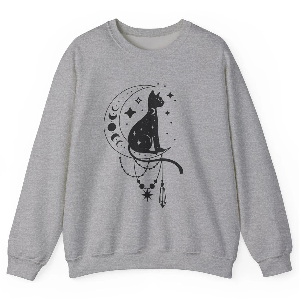 Retro Halloween Gothic Cat Witch The Moon Tarot Witchcraft Unisex Crewneck Sweatshirt
