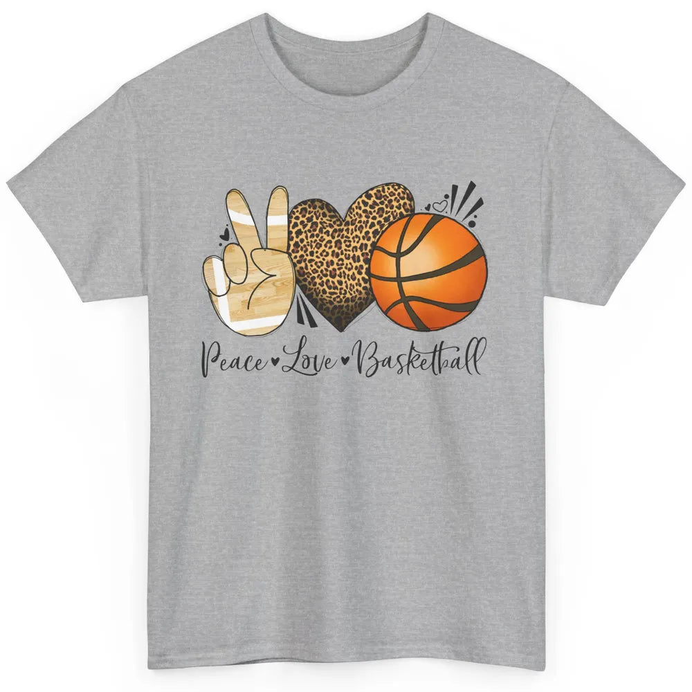 Peace Love Basketball Leopard Heart Basketball Lovers Gift Classic Unisex T-Shirt
