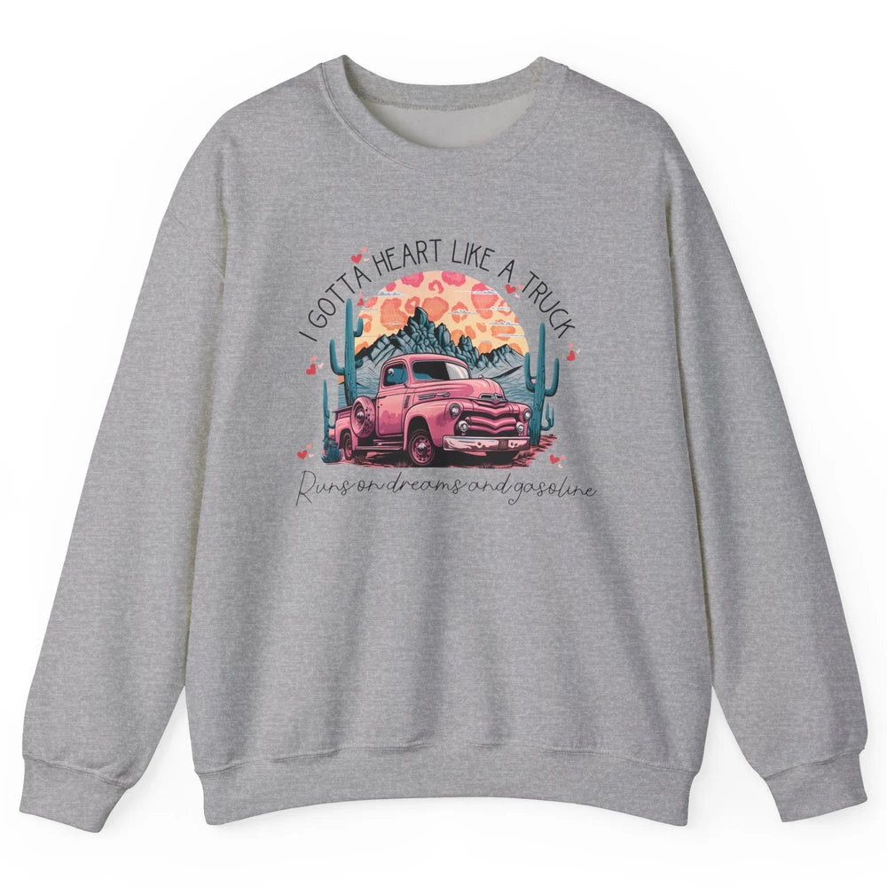 Retro Desert Cactus Got A Heart Like Truck Western Valentine Unisex Crewneck Sweatshirt