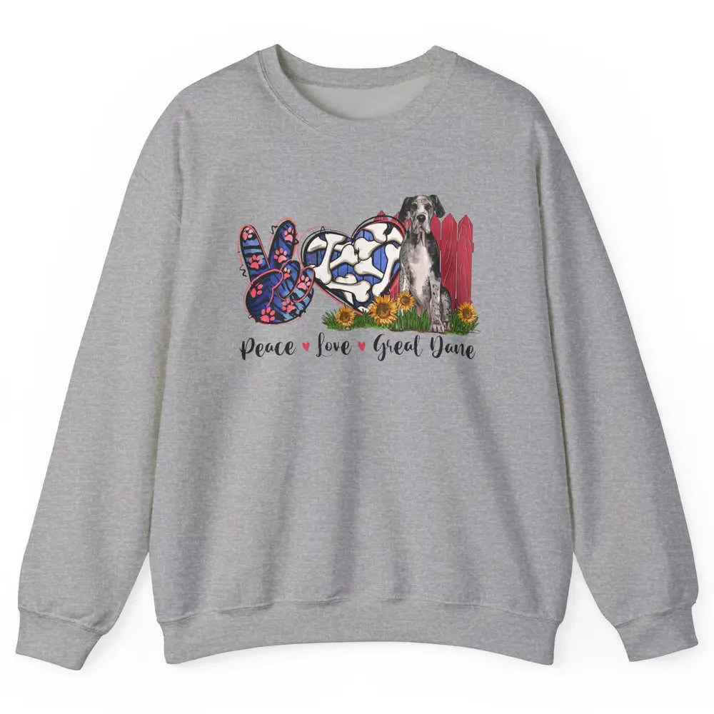 Peace Love Great Dane Sunflower Dog Mom Western Dog Mama Unisex Crewneck Sweatshirt