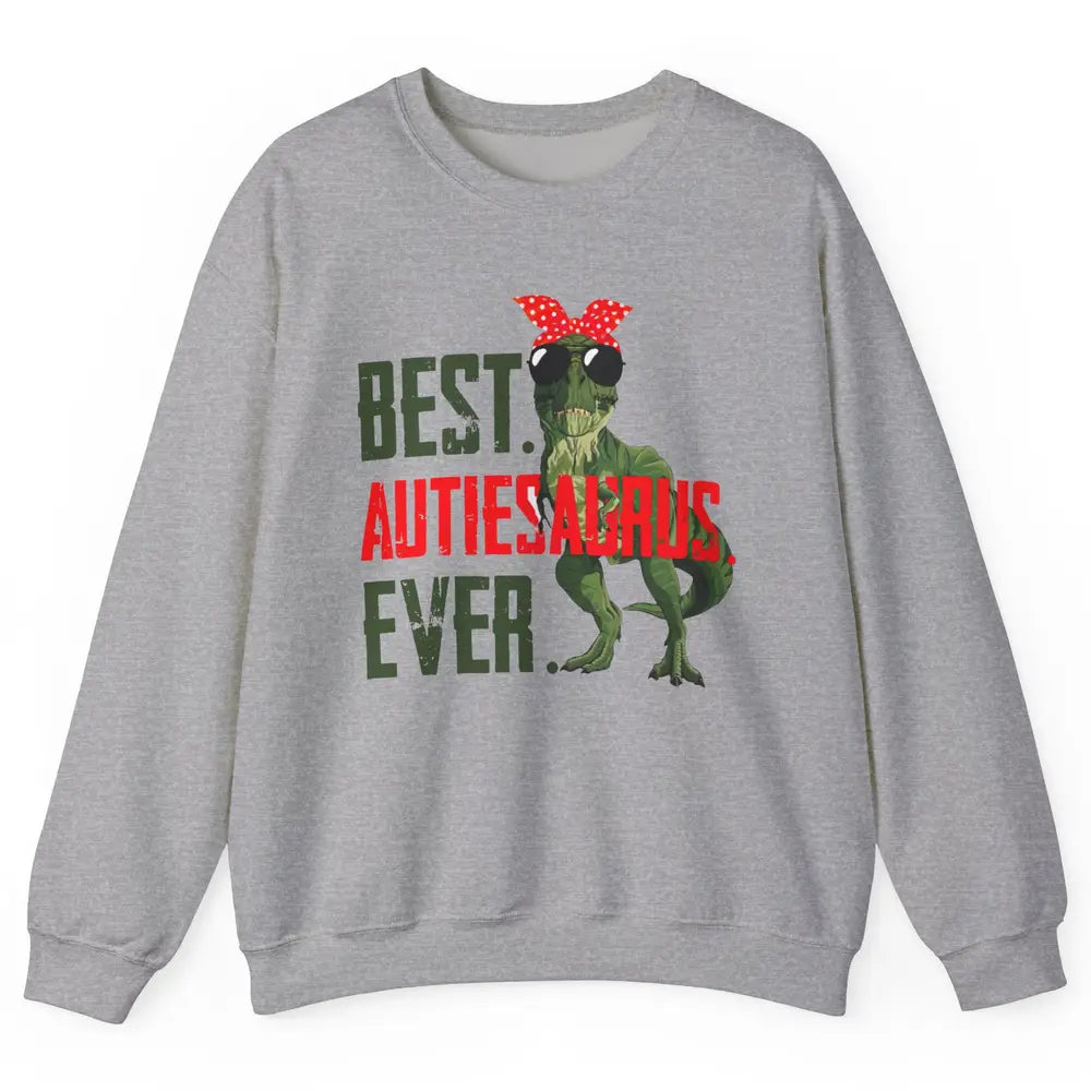 Retro Funny T Rex Best Auntiesaurus Ever Dinosaur Aunt Gift Unisex Crewneck Sweatshirt