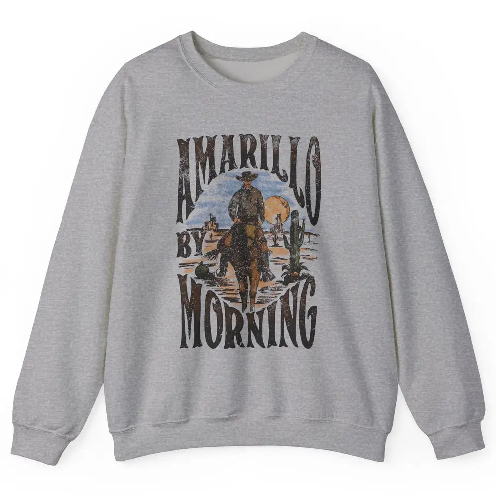 Retro Cowboy Riding Horse Desert Amarillo By Morning Western Unisex Crewneck Sweatshirt
