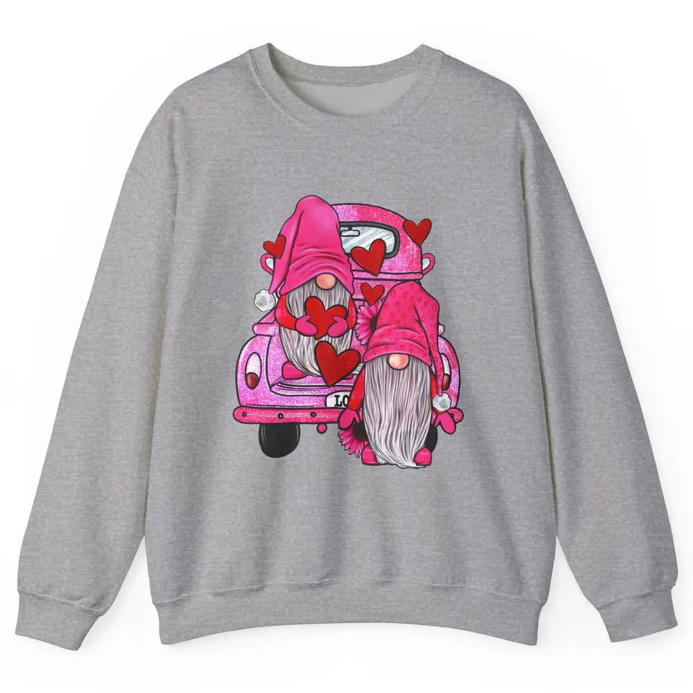 Pink Gnomes Truck Valentines Loads Of Love Western Valentine Unisex Crewneck Sweatshirt