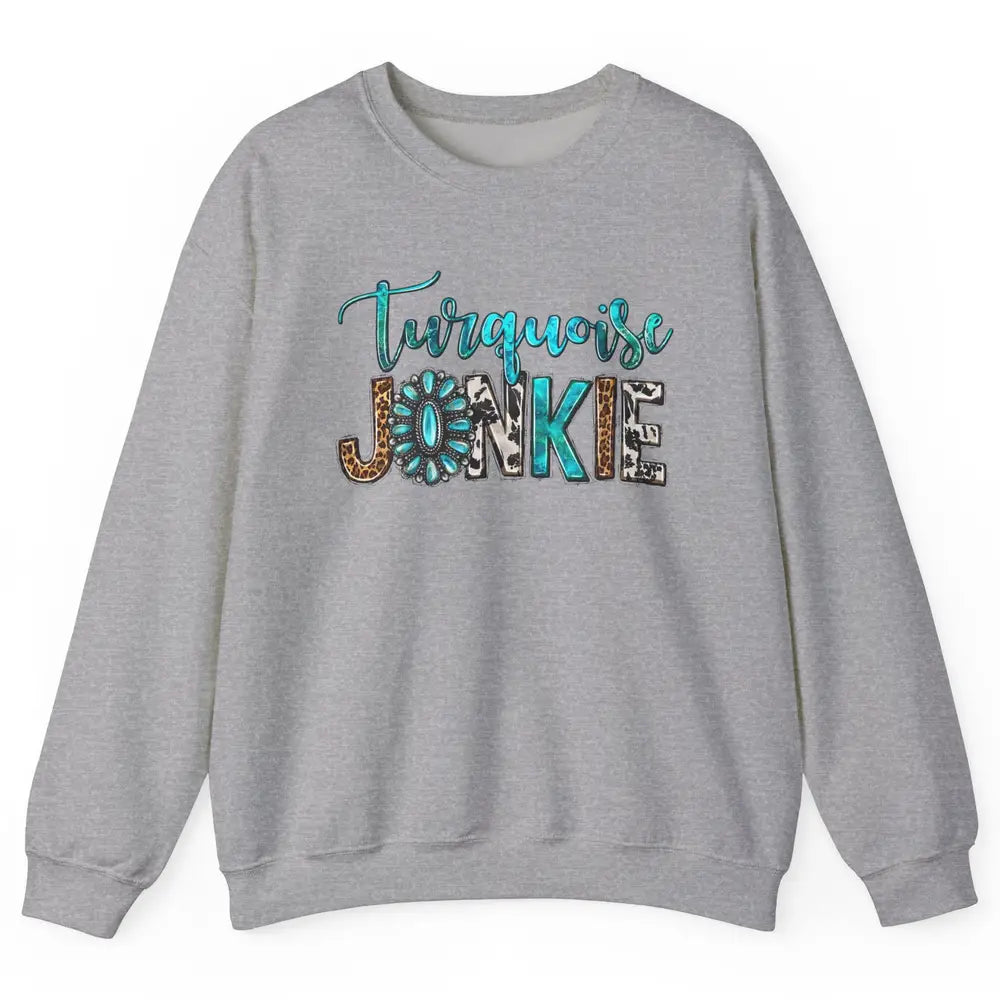 Retro Leopard Turquoise Junkie Gemstone Western Country Unisex Crewneck Sweatshirt