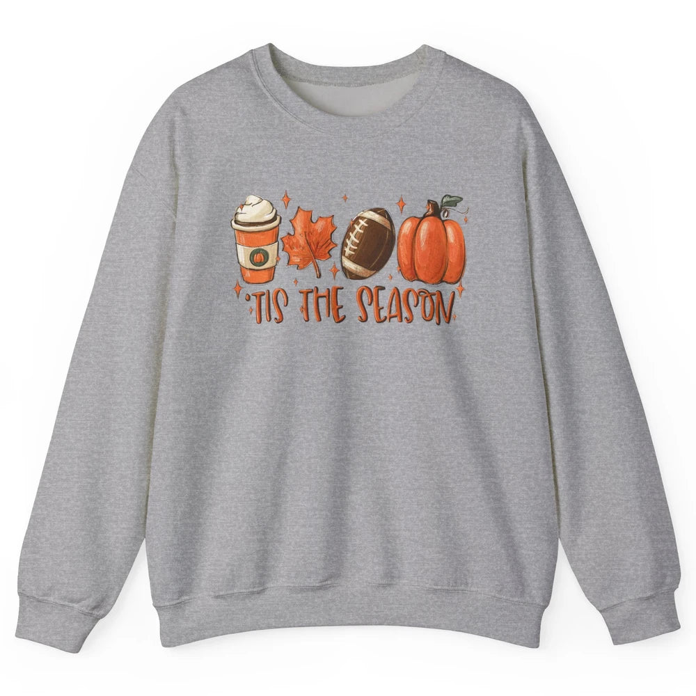 Pumpkin Spice Football Tis The Season Fall Thanksgiving Gift Unisex Crewneck Sweatshirt