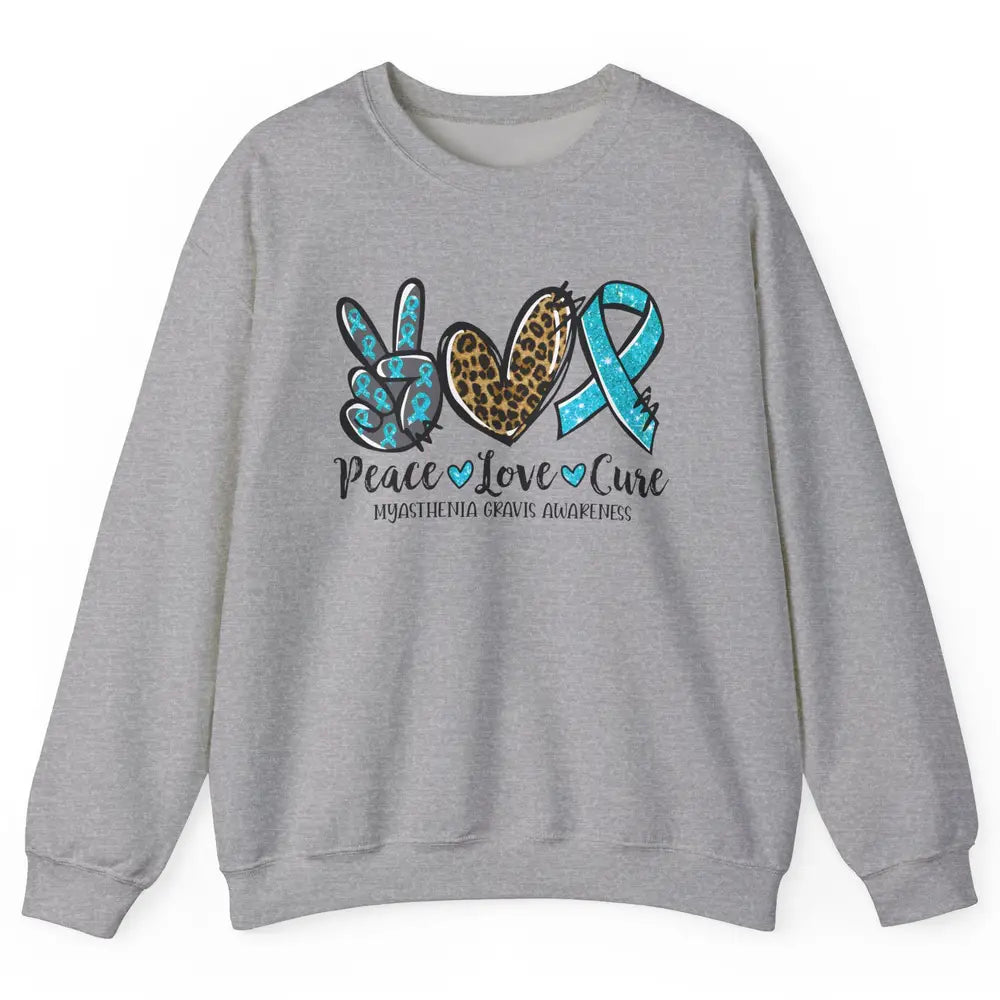 Myasthenia Gravis Awareness Ribbon Peace Love Cure Leopard Unisex Crewneck Sweatshirt