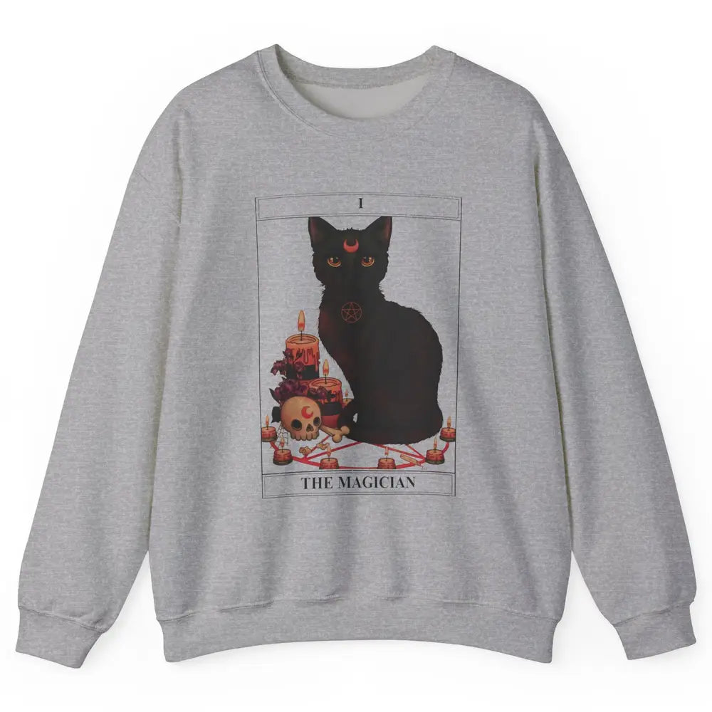 Retro Halloween Gothic Cat The Magician Tarot Witchcraft Unisex Crewneck Sweatshirt