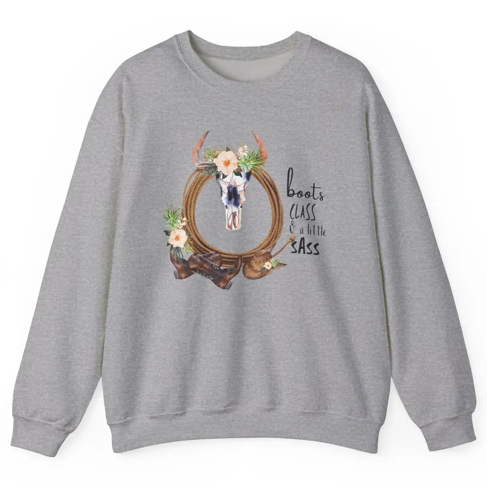 Retro Cowgirl Boots And Hat Boots Class A Little Sass Cowboy Unisex Crewneck Sweatshirt