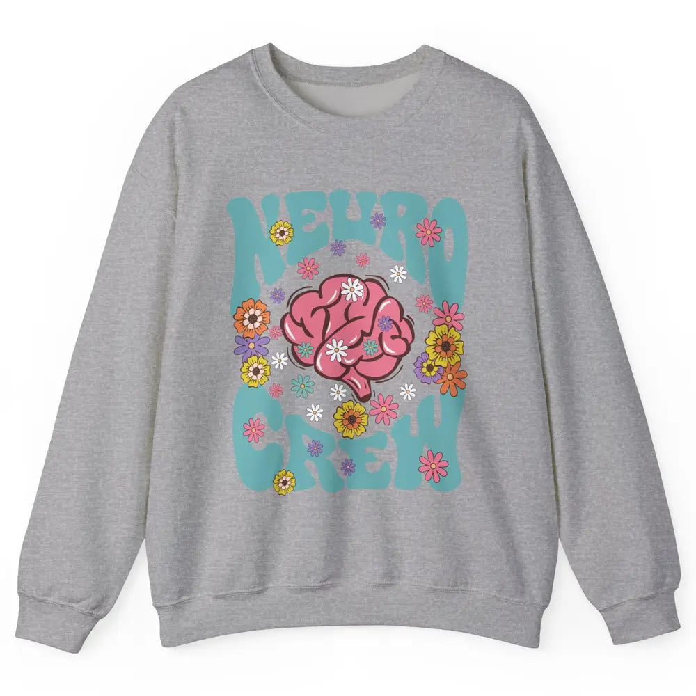 Retro Floral Neuro Crew Nurse Life Neurologist Neuroscience Unisex Crewneck Sweatshirt