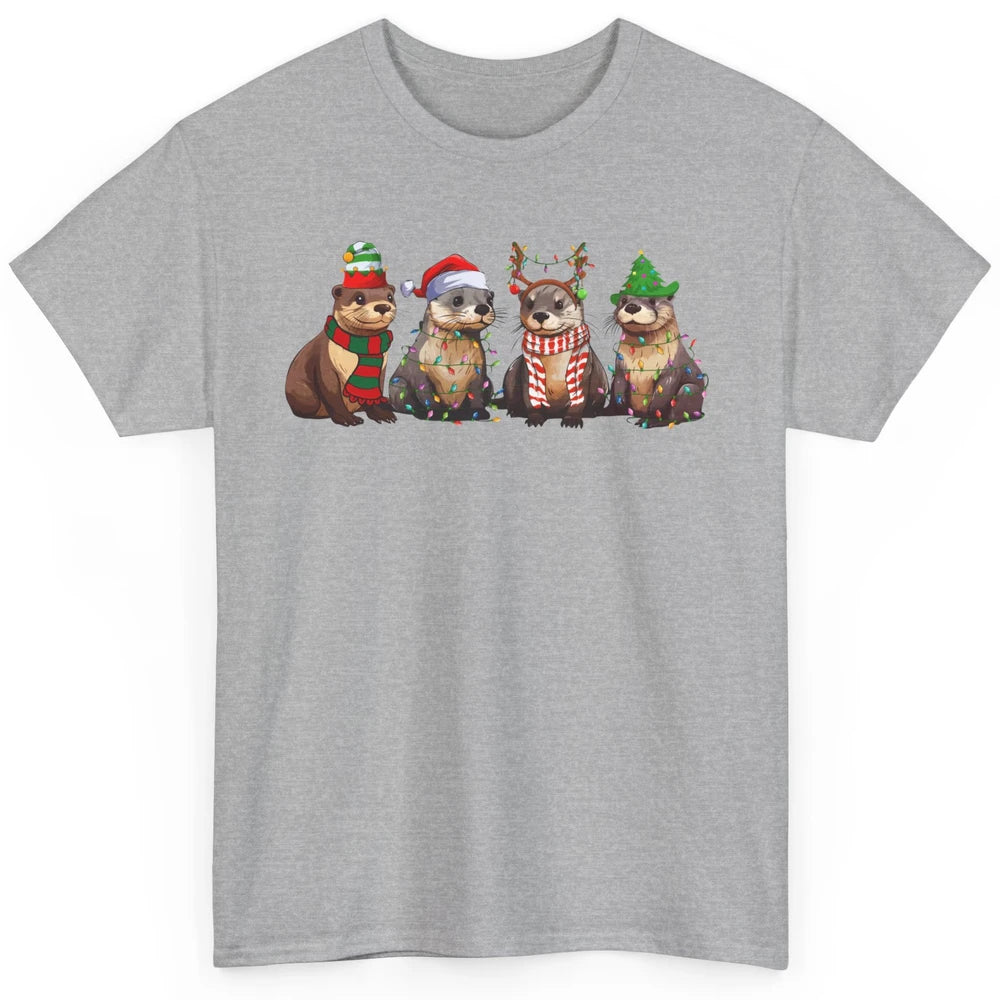 Otters Christmas Lights Sea Animal Christmas Otter Lovers Classic Unisex T-Shirt