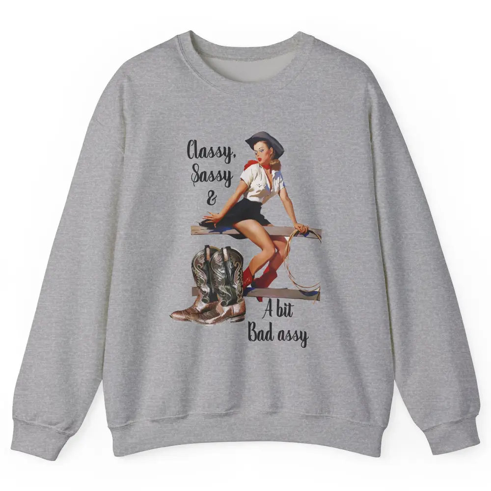 Retro Cowgirl Boots Classy Sassy Western Country Cowboy Gift Unisex Crewneck Sweatshirt